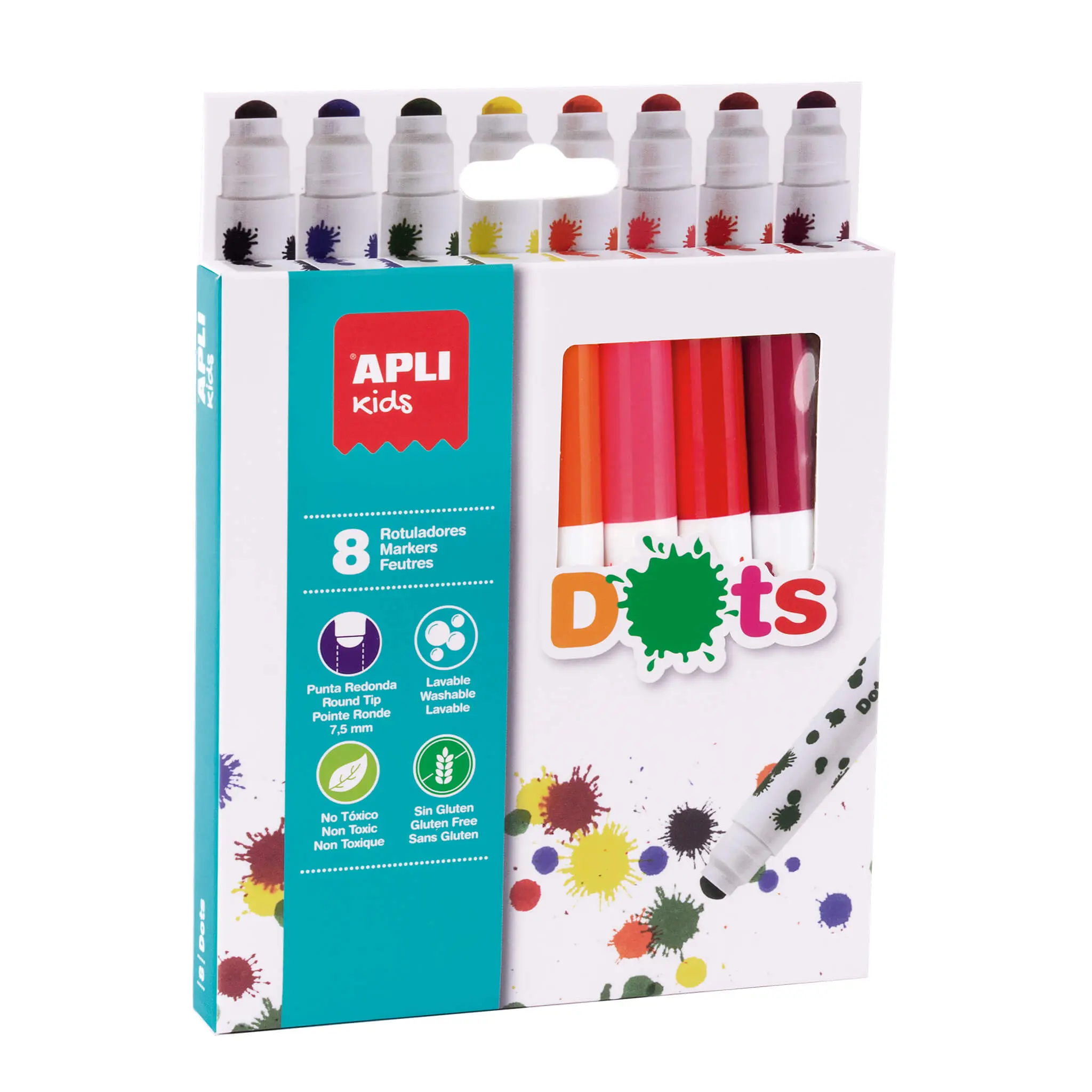 Apli Kids Rotuladores Dots - � 14.4x137 mm - Cuerpo Cilindrico y Punta Redonda Bloqueada de � 7.5 mm