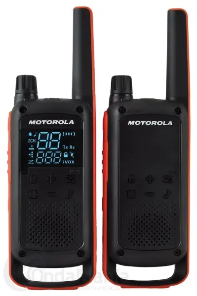 Motorola T82 Pack 2 Walkie Talkies - 16 Canales PMR446 + 121 Codigos - Alcance de hasta 10km - Auton