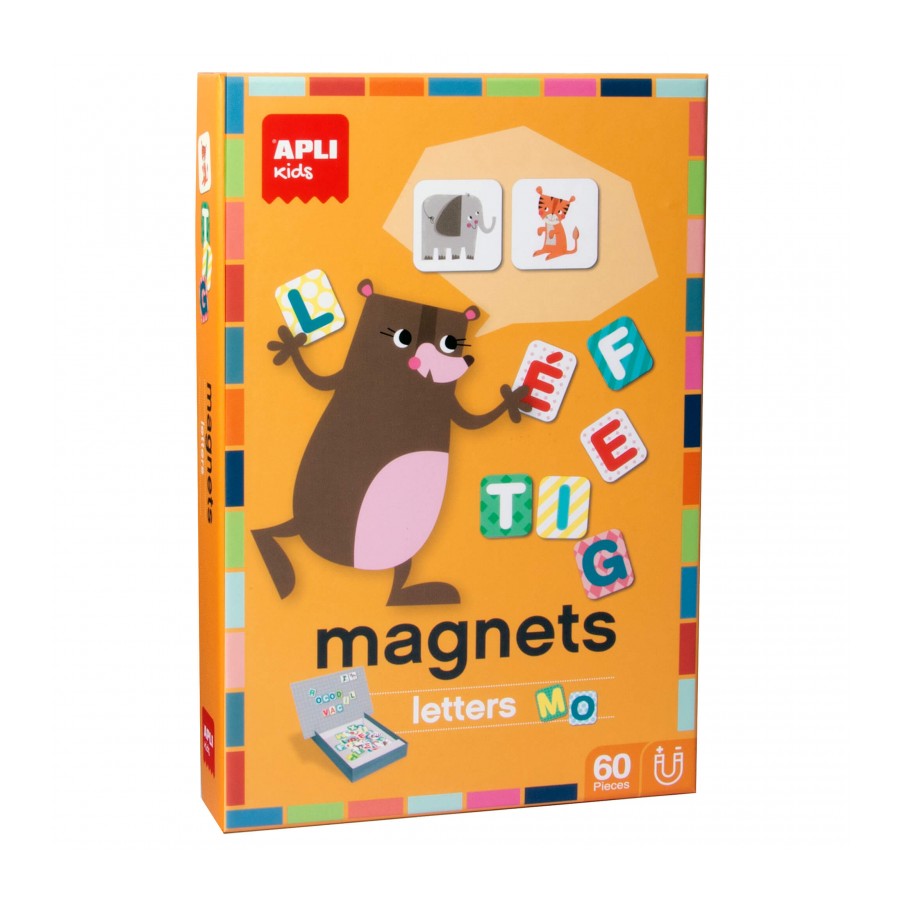 Apli Juego Magnetico Letras - 1 Escenario Imantado 28 x 18 cm - 48 Fichas de Letras, 12 Fichas de An