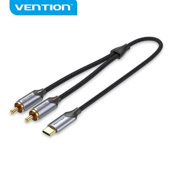 Vention Cable USB-C a 2 RCA - Cancelacion de Ruido Alta Fidelidad - Blindaje Multiple - Chip Audio A