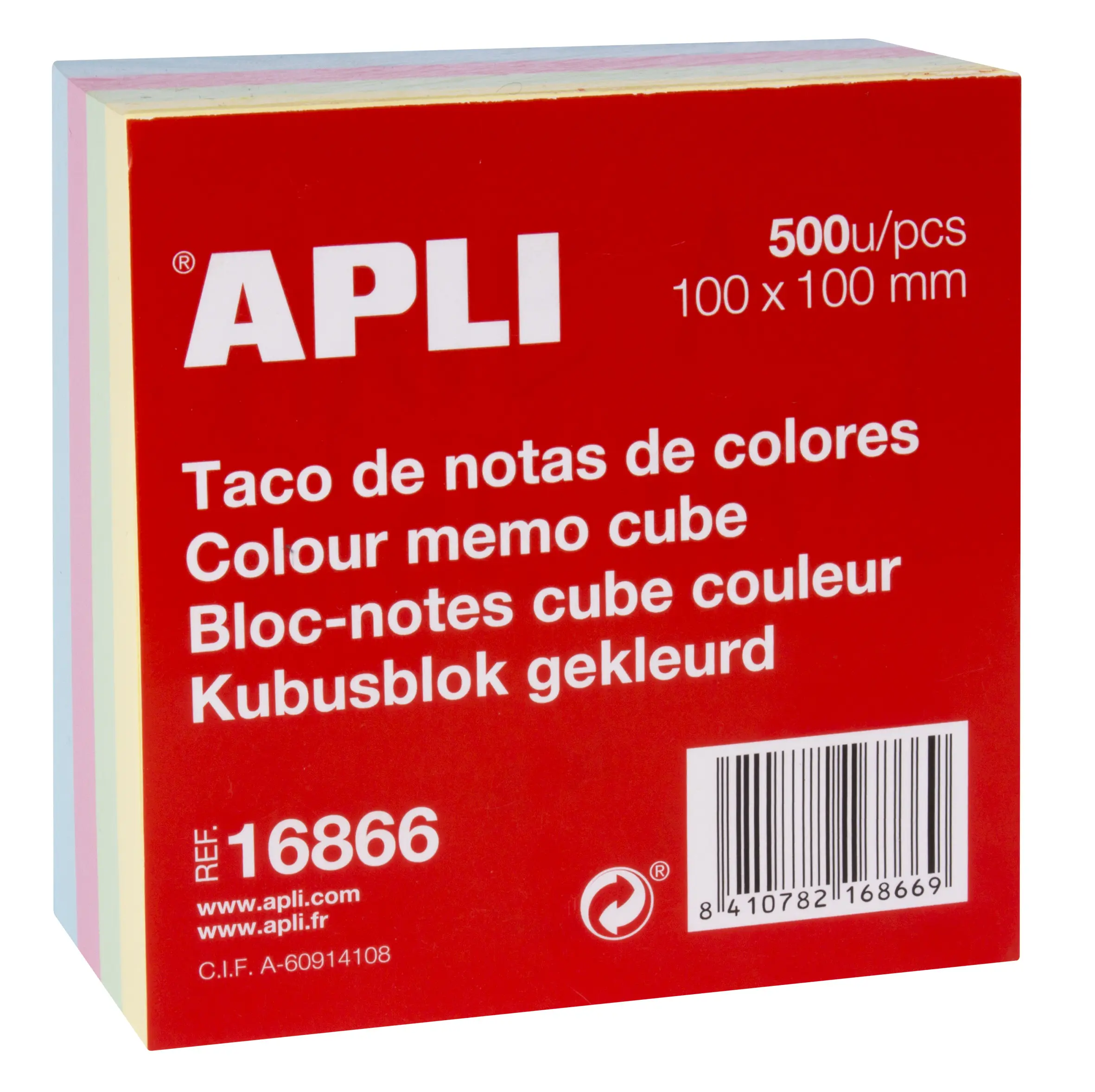 Apli Taco de Notas 100x100mm 500 Hojas - Colores Pastel - Adhesivo de Calidad - Facil de Despegar - 