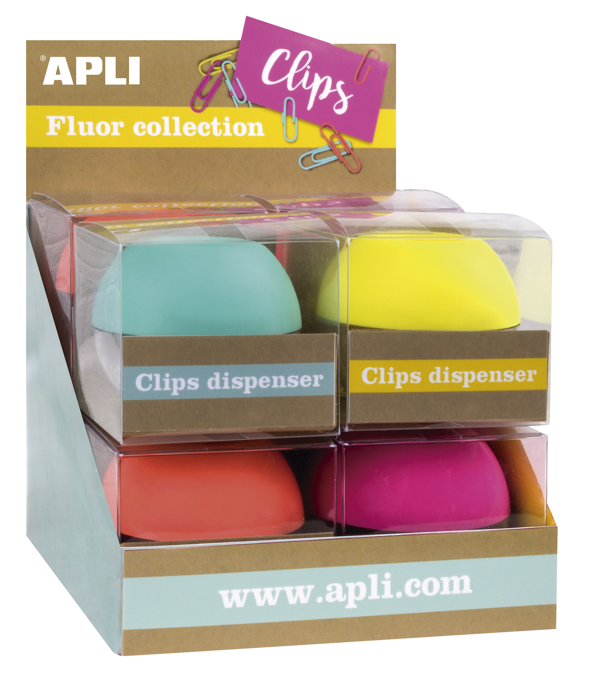 Apli Fluor Collection Expositor de Clips - � 70x60 mm - 8 Dispensadores en 4 Colores - Tapa Magnetic