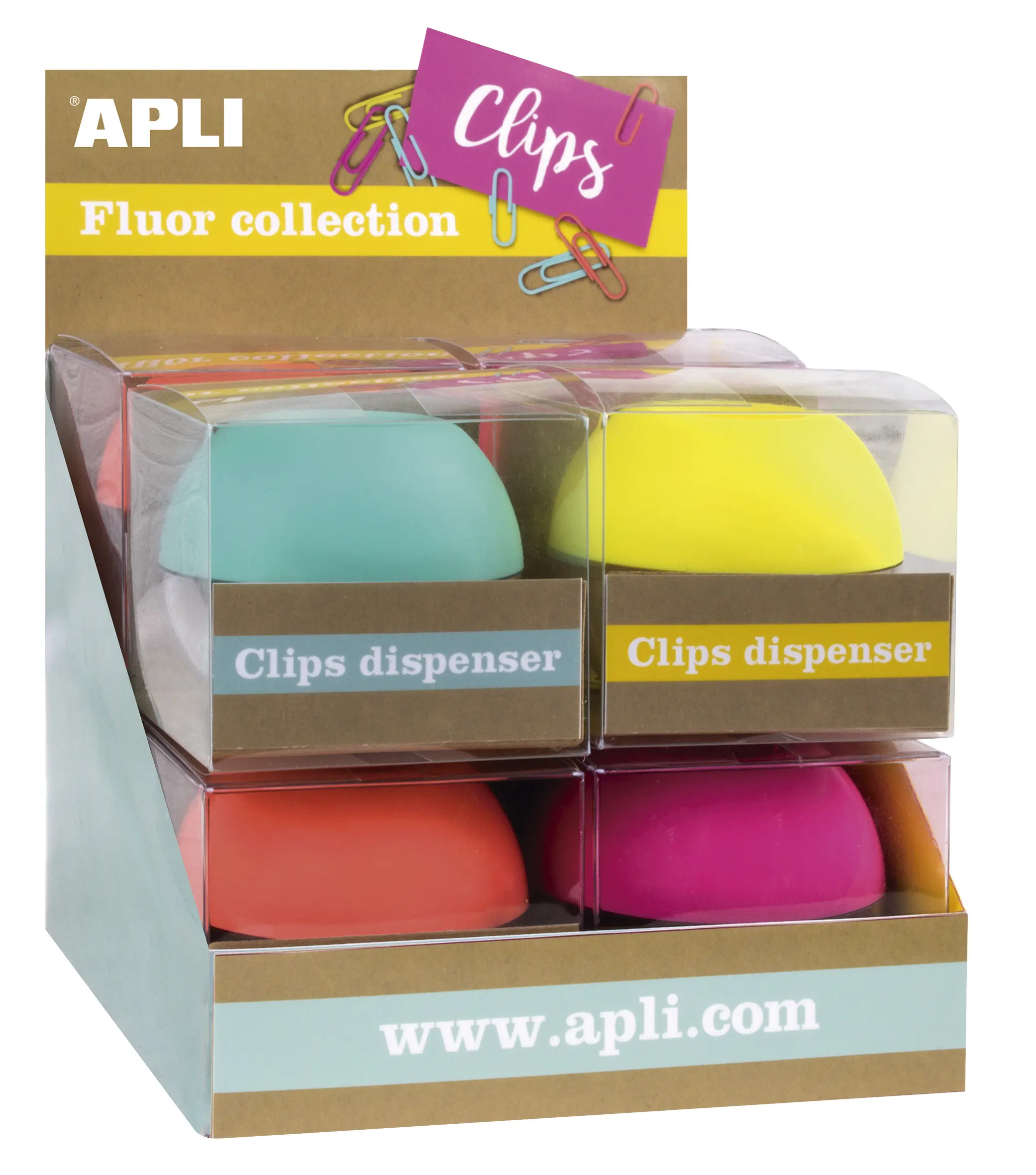 Apli Fluor Collection Expositor de Clips -  70x60 mm - 8 Dispensadores en 4 Colores - Tapa Magnetic