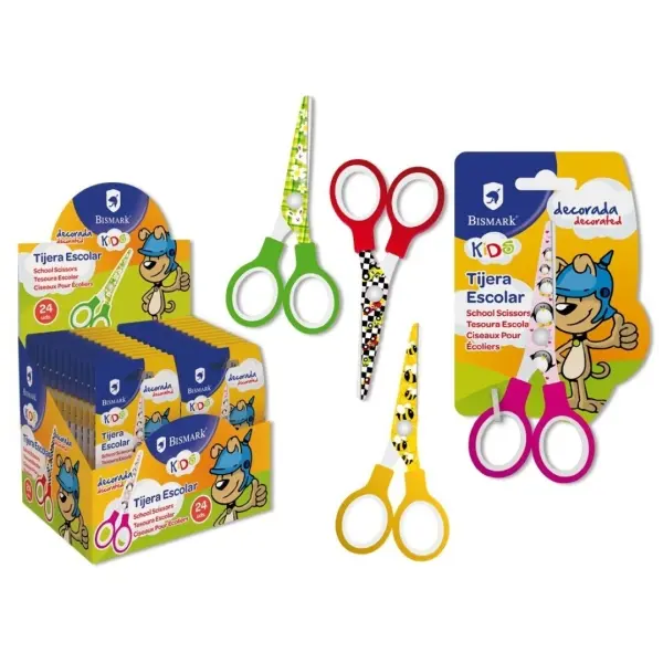 Bismark Kids Deco Tijera Escolar 13cm - Acero de Aleacion Extra - Hojas Decoradas - Mangos en Plasti