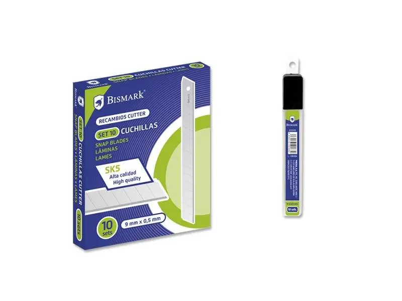 Bismark Blister de 10 Cuchillas de Recambio en Acero de Alta Calidad - Medida 9mmx0.5mm - Acero SK5