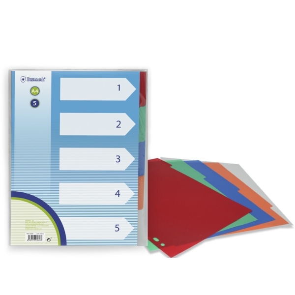 Bismark Pack de 5 Separadores de Polipropileno - Tama�o A4 - Multitaladro - Colores Surtidos