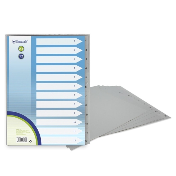 Bismark Indice Numerico con Pesta�as del 1 al 12 - Multitaladro - Formato A4 - Fabricados en Polipro