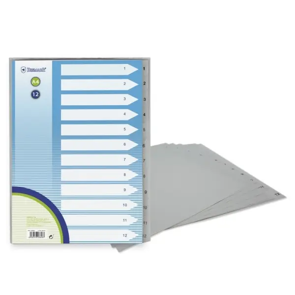 Bismark Indice Numerico con Pesta�as del 1 al 12 - Multitaladro - Formato A4 - Fabricados en Polipro
