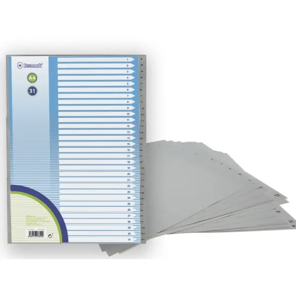 Bismark Indice Numerico con Pesta�as del 1 al 31 - Multitaladro - Formato A4 - Fabricados en Polipro