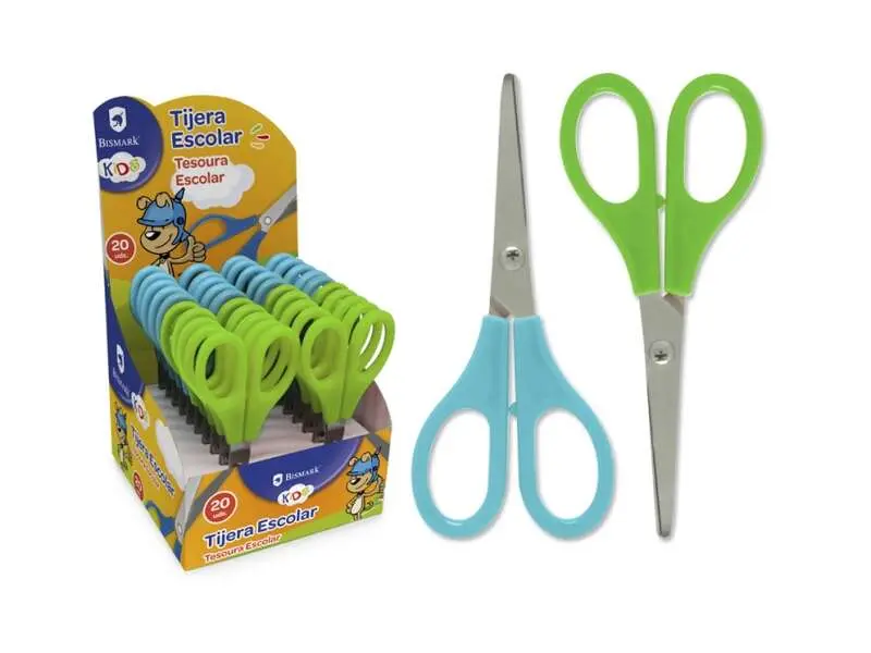 Bismark Kids Tijera Escolar 13cm - Mangos en Plastico - Punta Roma - Colores Azul y Verde