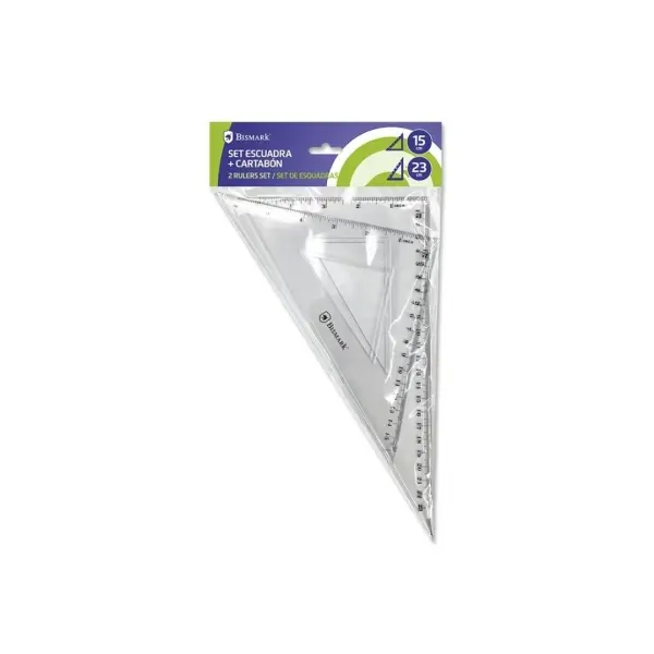 Bismark Pack de Escuadra 15cm y Cartabon 23cm - Fabricados en Plastico - Ideal para el Colegio - Tra