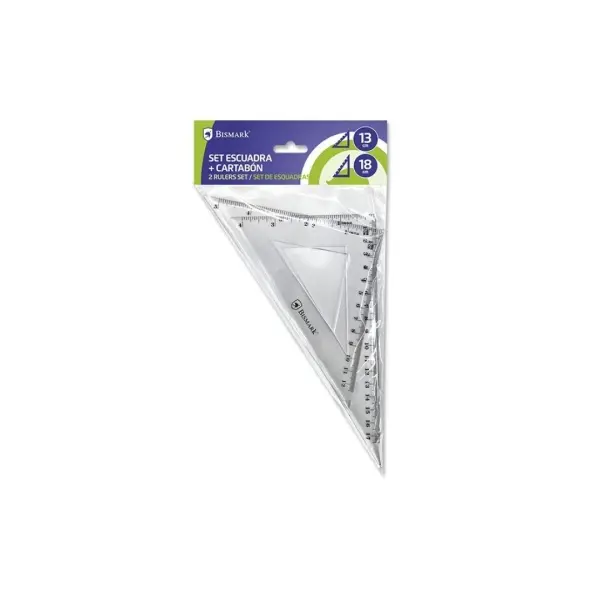 Bismark Pack de Escuadra 13cm y Cartabon 18cm - Fabricados en Plastico - Ideal para el Colegio - Tra