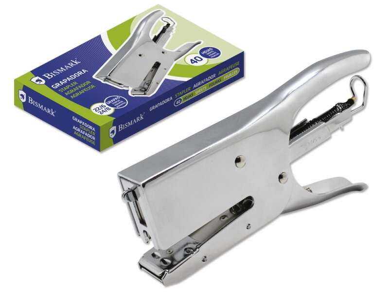 Bismark Grapadora de Tenaza Cromada - Capacidad de Grapado 40 Hojas - Dise�o Ergonomico - Alta Durab