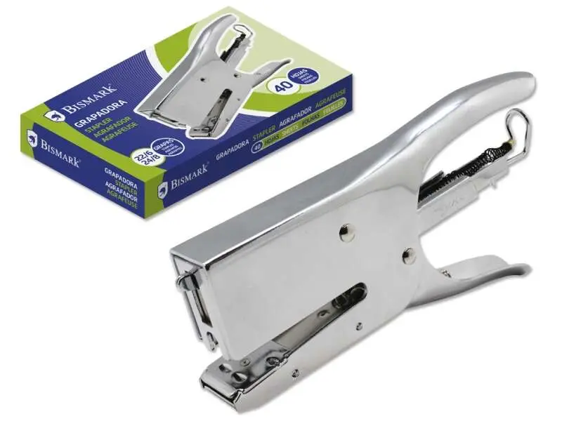 Bismark Grapadora de Tenaza Cromada - Capacidad de Grapado 40 Hojas - Dise�o Ergonomico - Alta Durab