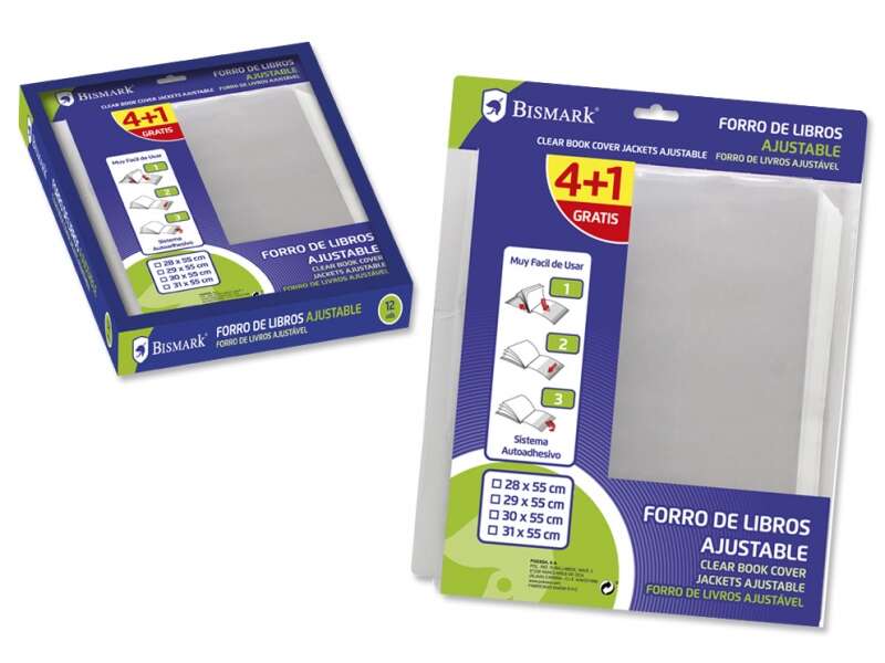 Bismark Pack de 5 Forros para Libros 310mm de Polipropileno - Solapa Ajustable - Facil Forrado en 3 