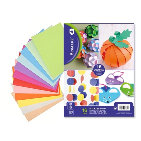 Bismark Pack de 16 Cartulinas 180 g/m� - Tama�o 24 x 32cm - Colores Surtidos