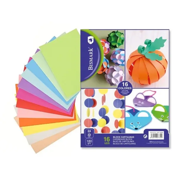 Bismark Pack de 16 Cartulinas 180 g/m� - Tama�o 24 x 32cm - Colores Surtidos