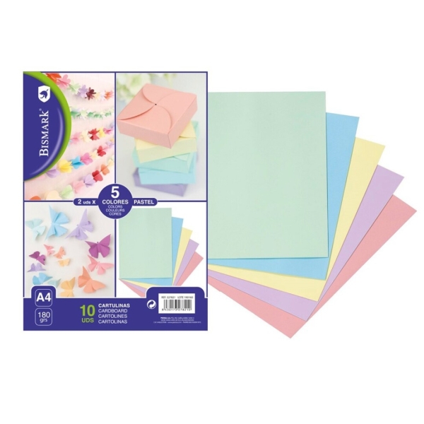 Bismark Pack de 10 Cartulinas 180 g/m� - Tama�o A4 - Colores Pastel Surtidos