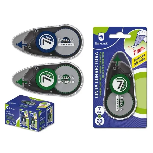 Bismark Cinta Correctora 7mmx20m - Perfecta Adherencia al Papel - Presentacion en Blister Individual