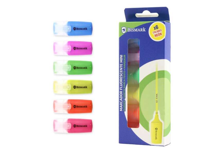 Bismark Pack de 6 Mini Marcadores Fluorescente Neon - Alta Visibilidad - Tinta de Secado Rapido - Pu