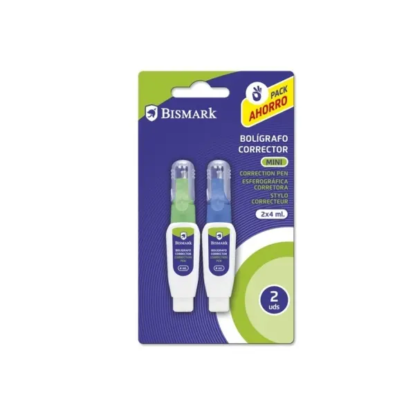 Bismark Pack de 2 Mini Boligrafos Correctores 4ml - Punta Metalica - Alta Precision