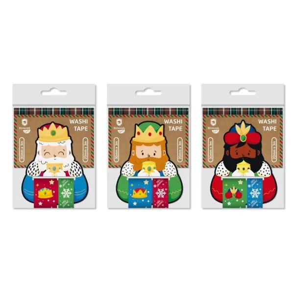 Bismark Pack de 2 Rollos de Cinta Washi-Tape Navide�a para Regalos - Tematica Reyes Magos - Medidas 