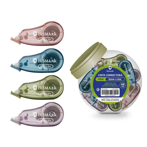 Bismark Metallic Cinta Correctora 5mmx6m - Perfecta Adherencia al Papel - Cuerpo de Colores Efecto M