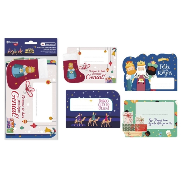 Bismark Pack de 4 Etiquetas Grandes Adhesivas para Regalos - Tematica Reyes Magos - Dise�os Surtidos