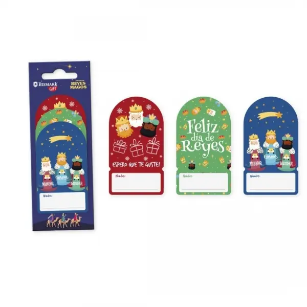 Bismark Pack de 6 Etiquetas Adhesivas Navide�as para Regalos - 3 Dise�os de Reyes Magos - Espacio pa