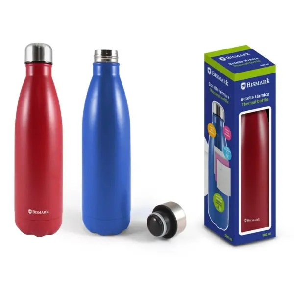 Bismark Botella Termica 500ml - Aislamiento de Vacio de Doble Pared - Tapon Hermetico - Colores Rojo