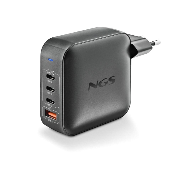 NGS Bud 160W Cargador GaN Universal de Pared 160W Ultrarapido - 3x USB-C PD & PPS, 1x USB-A QC 3.0 -