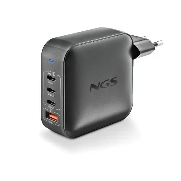 NGS Bud 160W Cargador GaN Universal de Pared 160W Ultrarapido - 3x USB-C PD & PPS, 1x USB-A QC 3.0 -