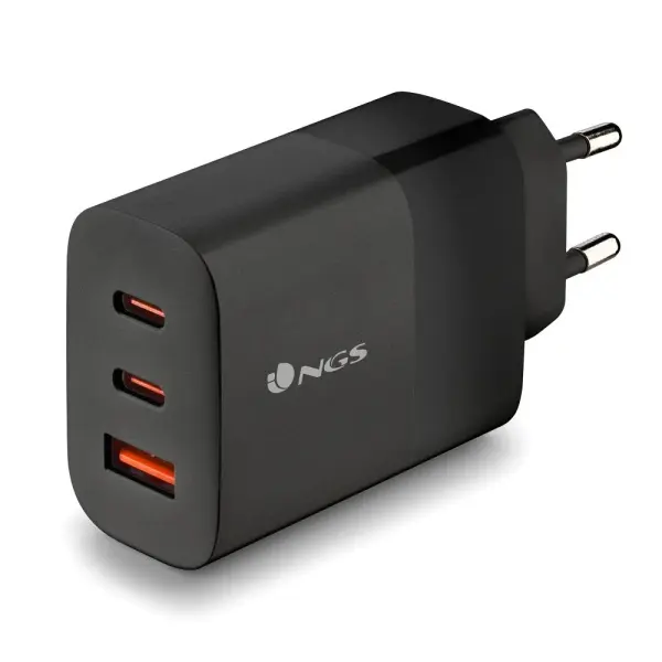 NGS Bud 65W Cargador GaN Universal de Pared 65W Ultrarapido - 2x USB-C PD & PPS, 1x USB-A QC 3.0 - C