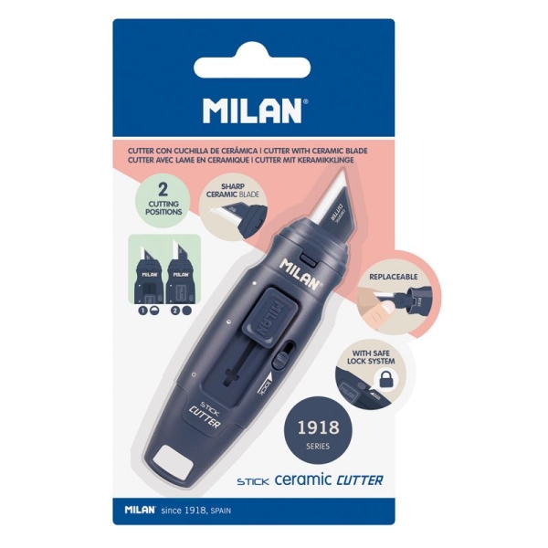 Milan Coleccion 430 Cutter de Hoja Ceramica Reemplazable - Cuchilla con Protector - Bloqueo de Segur