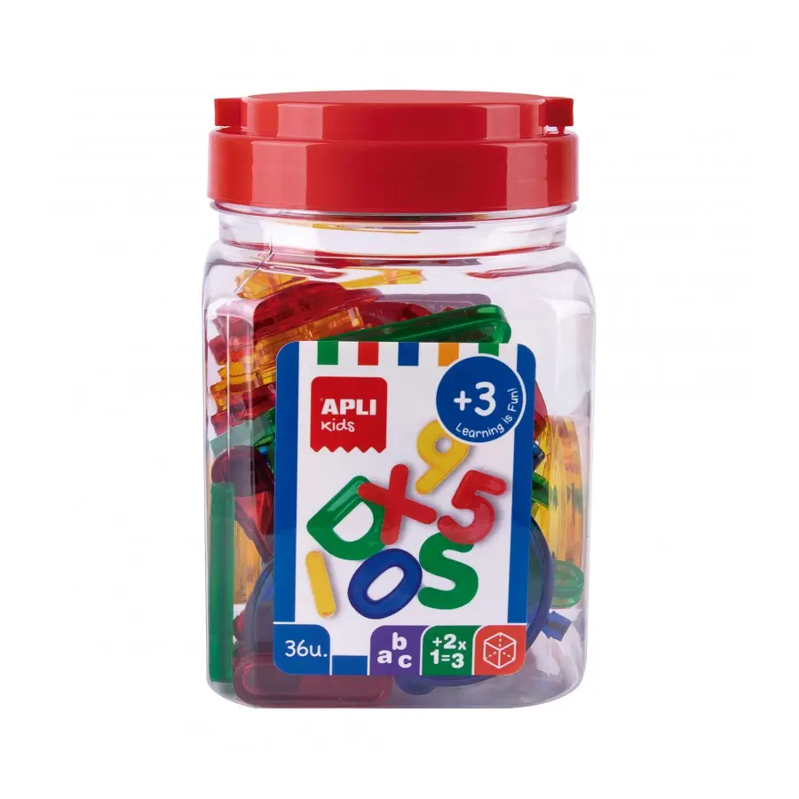 Apli Pack de 36 Letras y Numeros Transparentes - Tama�o 50 mm - Colores Surtidos