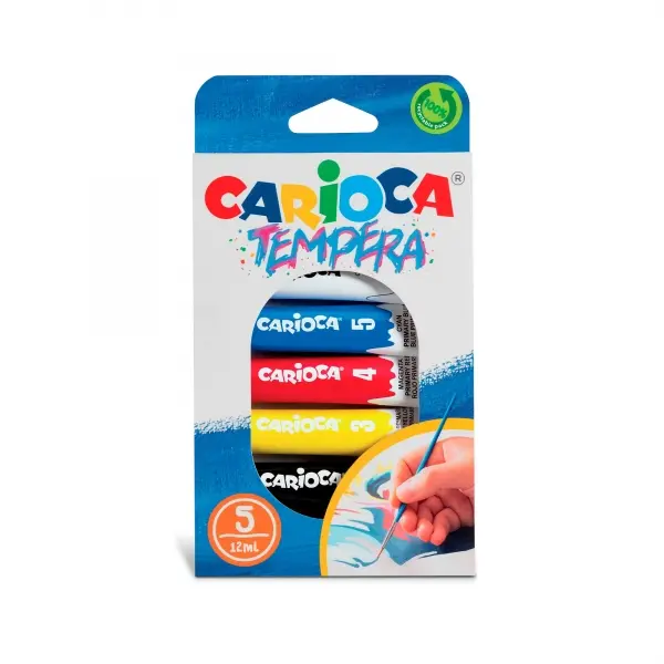 Carioca Pack de 5 Tubitos de Tempera de 12ml - Colores Superlavables - Alto Poder Cubriente - Aplica