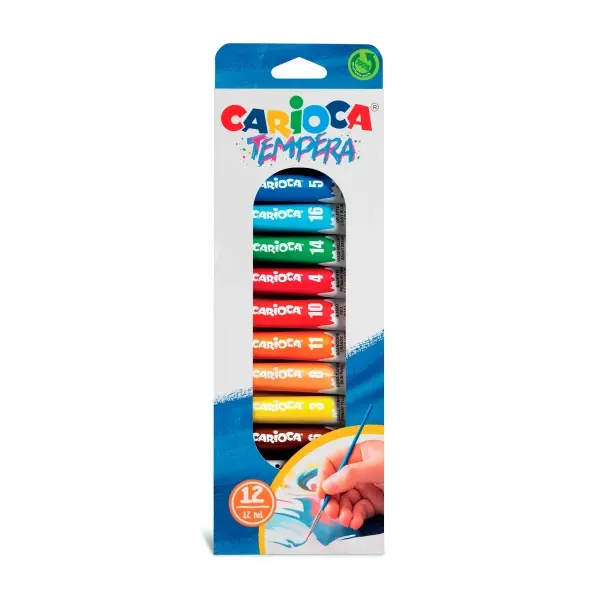 Carioca Pack de 12 Tubitos de Tempera 12ml - Colores Superlavables - Alto Poder Cubriente - Aplicabl