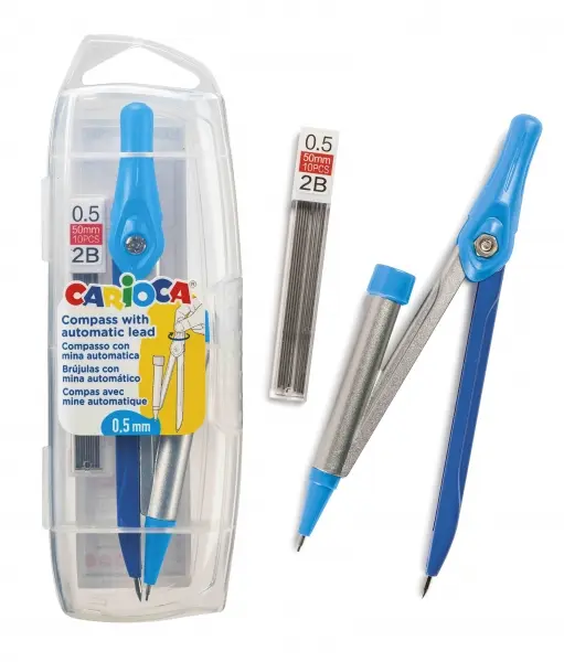 Carioca Compas Ajustable con Portaminas - Kit de Carga Mina HB 0.5 - Descenso de la Mina por Clic - 