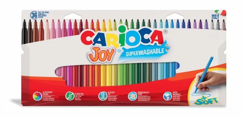 Carioca Joy Superlavable Pack de 36 Rotuladores - Punta Fina 2.8mm - Punta Bloqueada - Tapa Ventilad