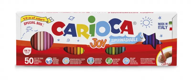 Carioca Medio Metro Pack de 50 Rotuladores - 36 Colores Diferentes - Tinta Superlavable - Punta Fina