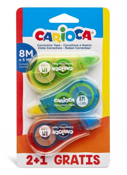 Pack Carioca Corrector de Cinta 2+1 - Cubriente - Se Puede Volver a Escribir Enseguida - Ideal para 