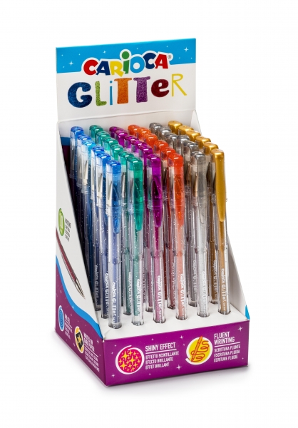 Carioca Glitter Gel Expositor de 36 Boligrafos - Punta � 1mm - Tinta Gel Glitter - para Superficies 
