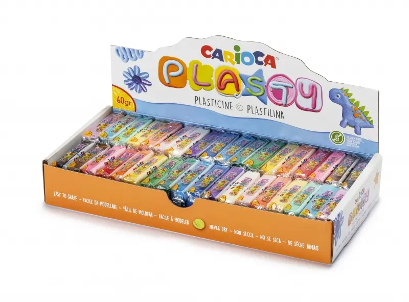 Carioca Expositor de 36 Plastilinas - Facil de Usar - No Se Seca - Reutilizable - Colores Brillantes