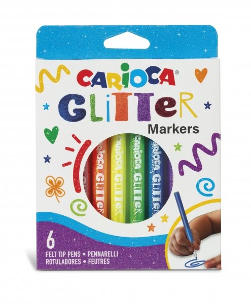Carioca Glitter Caja 6 Rotuladores - Punta � 1mm - Tinta Liquida a Base de Agua - Punta de Alta Cali