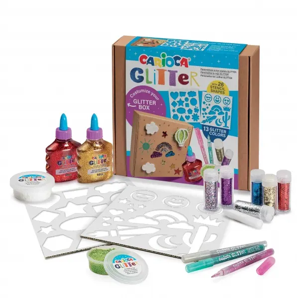 Carioca Glitter Creator Pack de 13 Productos Glitter y 26 Plantillas - 2 Botellitas de Glitter Glue 