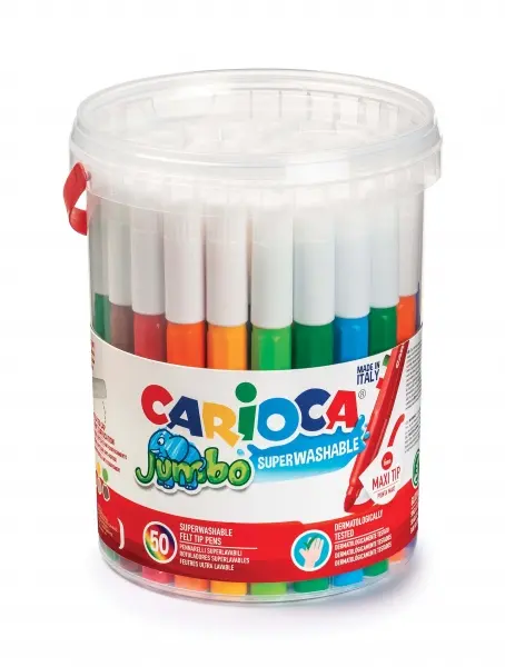 Carioca Jumbo Pack de 50 Rotuladores - Cuerpo Octogonal Maxi - Tinta Superlavable - Punta Maxi 6mm B