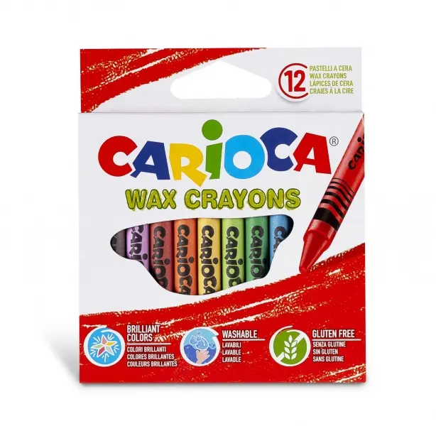 Carioca Pack de 12 Ceras Pastel - Colores Brillantes - Lavables - Cuerpo de � 8mm - Colores Surtidos