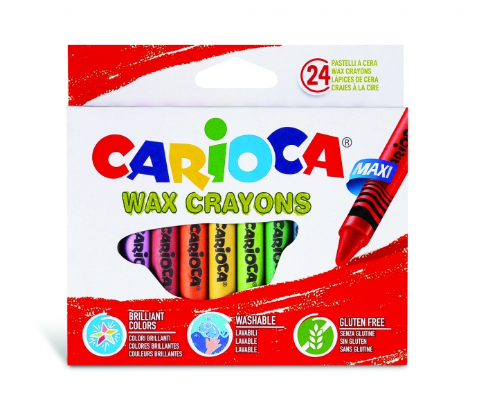 Carioca Maxi Pack de 24 Ceras - Colores Brillantes - Lavables - Cuerpo de � 12mm - Color Varios