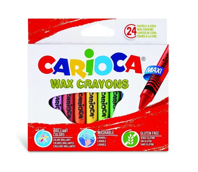 Carioca Maxi Pack de 24 Ceras - Colores Brillantes - Lavables - Cuerpo de � 12mm - Color Varios