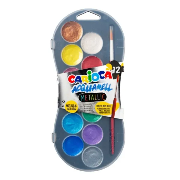 Carioca Acuarell Metallic Pack de 12 Acuarelas en Pastillas de � 30mm - Brillantes - Facilmente Mezc